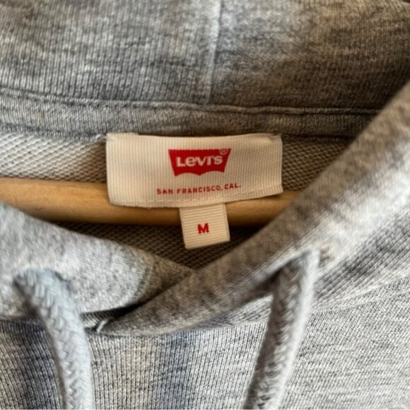 Levi’s Logo Hoodie Medium Gray Fleece Sweatshirt Relaxed Fit - Picture 10 of 14